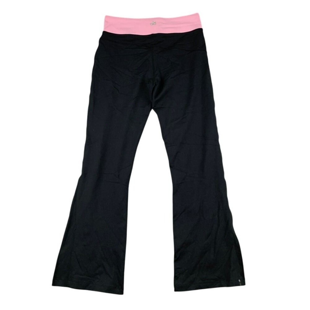 Alo Yoga Pants Women's Small Black Pink Flare‎ Fold Waistband Air Land Ocean EUC